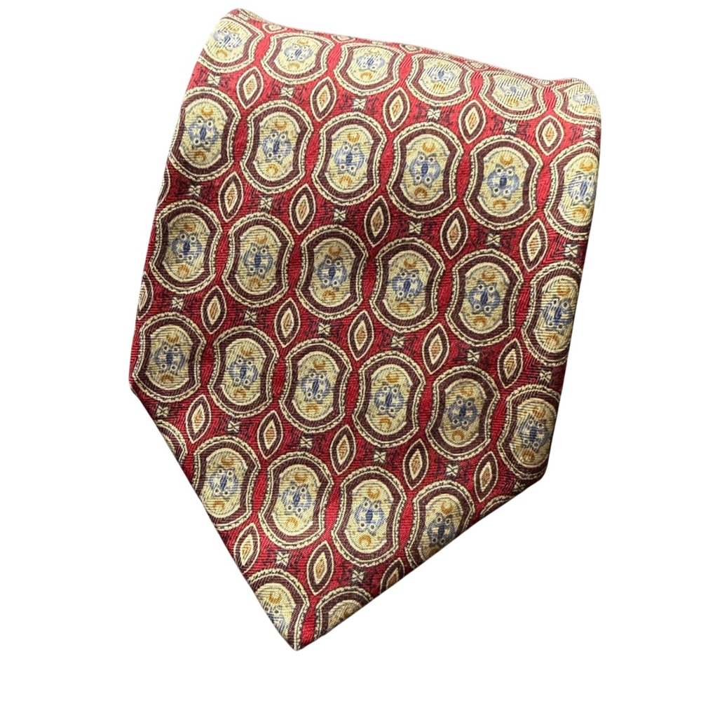 Brooks Brothers Necktie Mens OS Burgundy Silk Cotton Medallion Geometric USA